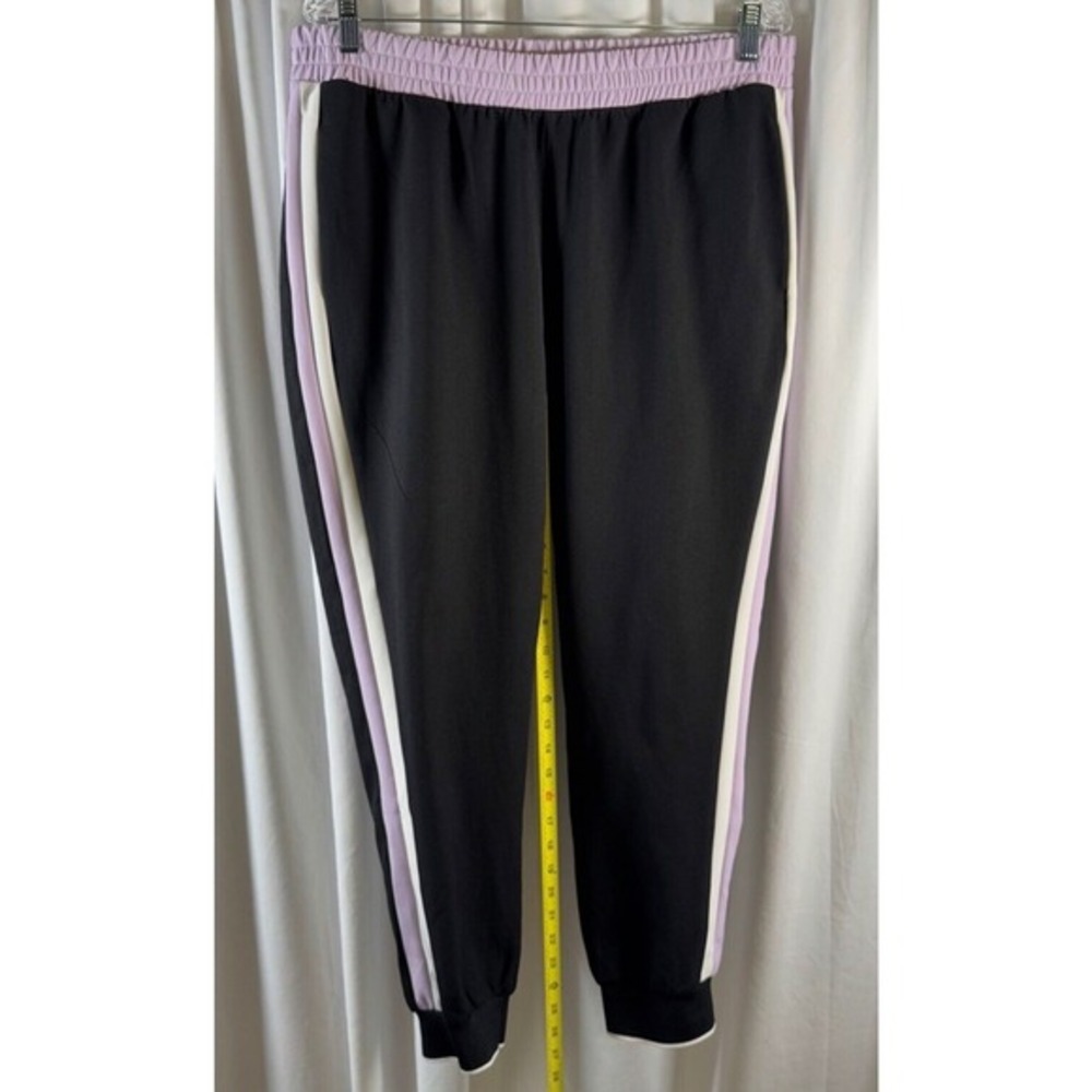 Zara Black Lilac Purple Side Stripe Jogger Pants Elastic Waist XL Preppy 74-01 - Picture 5 of 11
